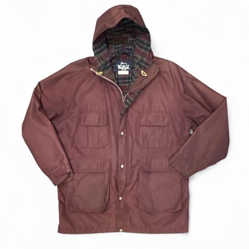 Vintage Woolrich Jacket Mens Large Maroon Hooded Wool Lined Parka Made USA 90s